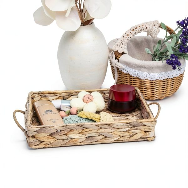 YRLSOTGE Hyacinth Storage Basket Rectangular Rustic Handle-1