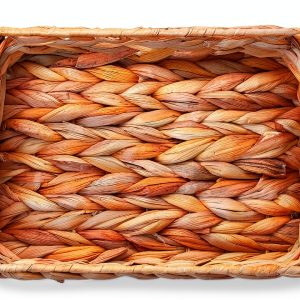 YRLSOTGE Hyacinth Storage Basket Rectangular Rustic Handle-0