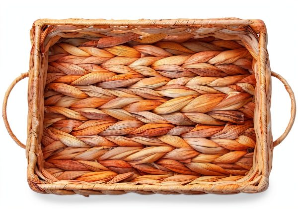 YRLSOTGE Hyacinth Storage Basket Rectangular Rustic Handle-0