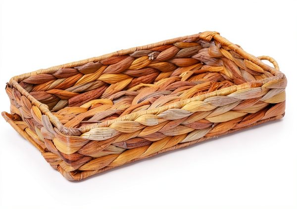 YRLSOTGE Hyacinth Storage Basket Rectangular Rustic Handle-2