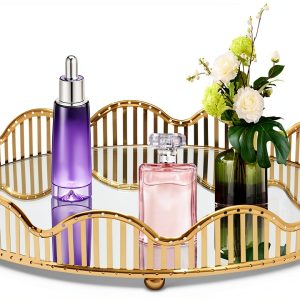 WXLTSGM Gold Tiered Tray Modern Iron Glass Display-0