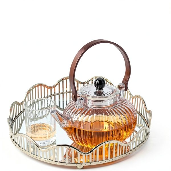 WXLTSGM Gold Tiered Tray Modern Iron Glass Display-5