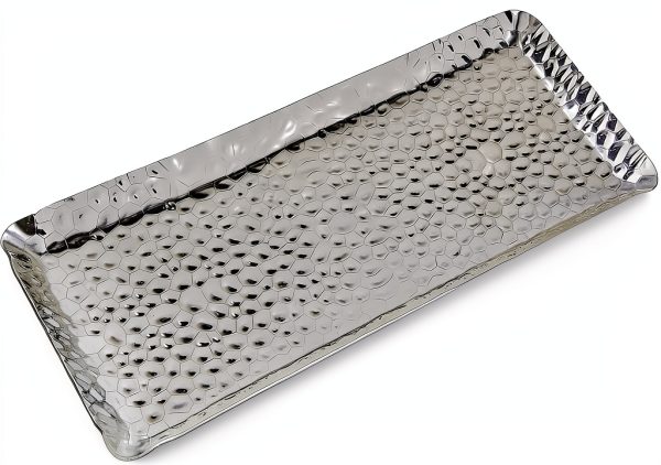 Metal Serving Tray ACKEIVTO Silver Rectangular Food Drink-0