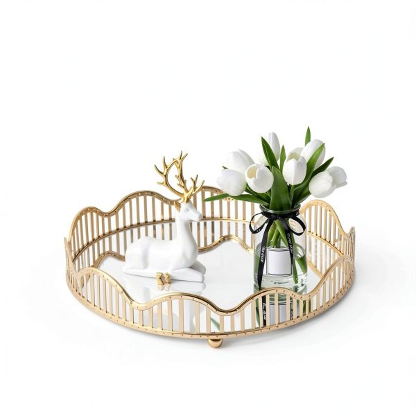 WXLTSGM Gold Tiered Tray Modern Iron Glass Display-3