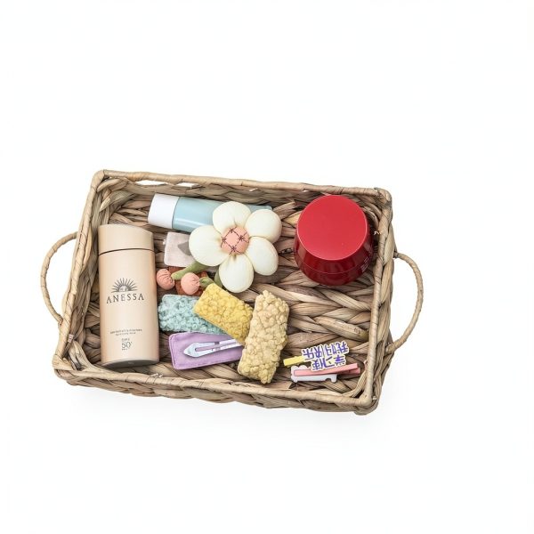 YRLSOTGE Hyacinth Storage Basket Rectangular Rustic Handle-3