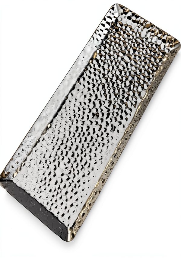 Metal Serving Tray ACKEIVTO Silver Rectangular Food Drink-1