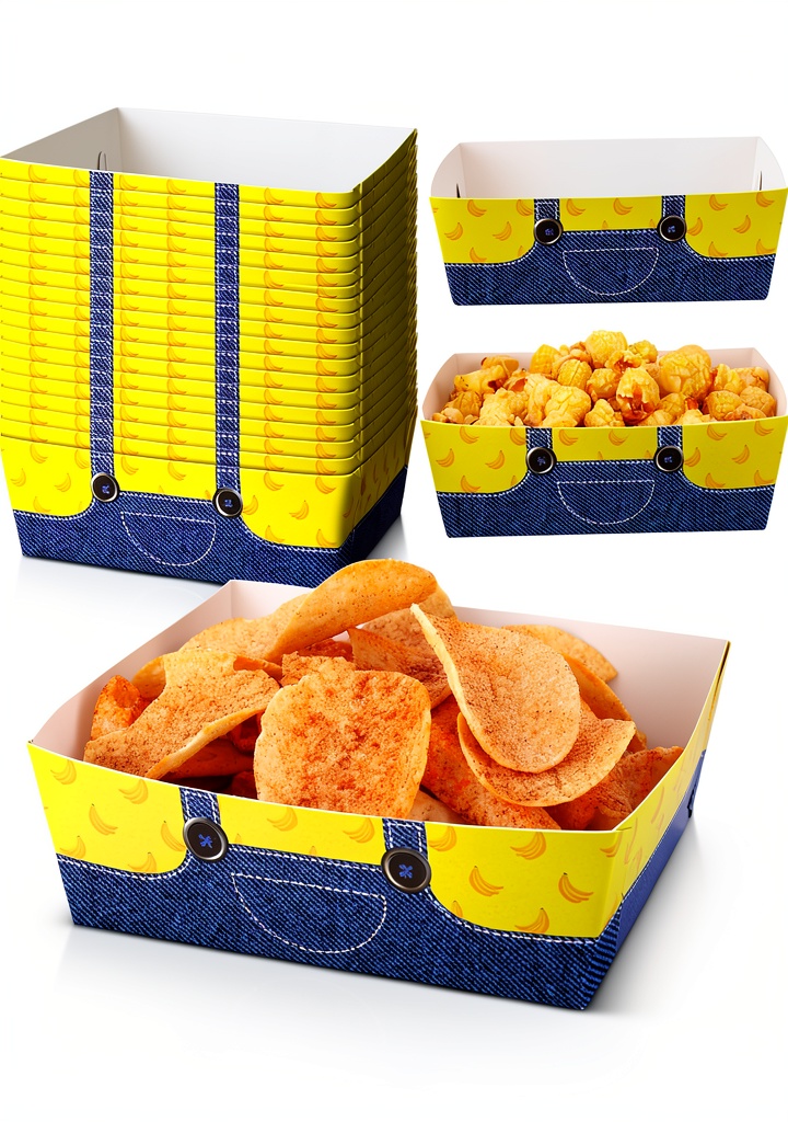 Paper snack tray set up at a birthday party