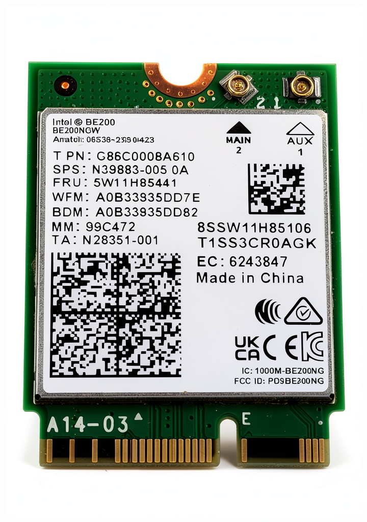 Installing Intel Wi-Fi 7 Series Networking Card on a wooden desk