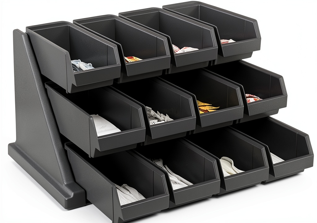 Cambro 12 Bin Kitchen Organizer on a restaurant prep table