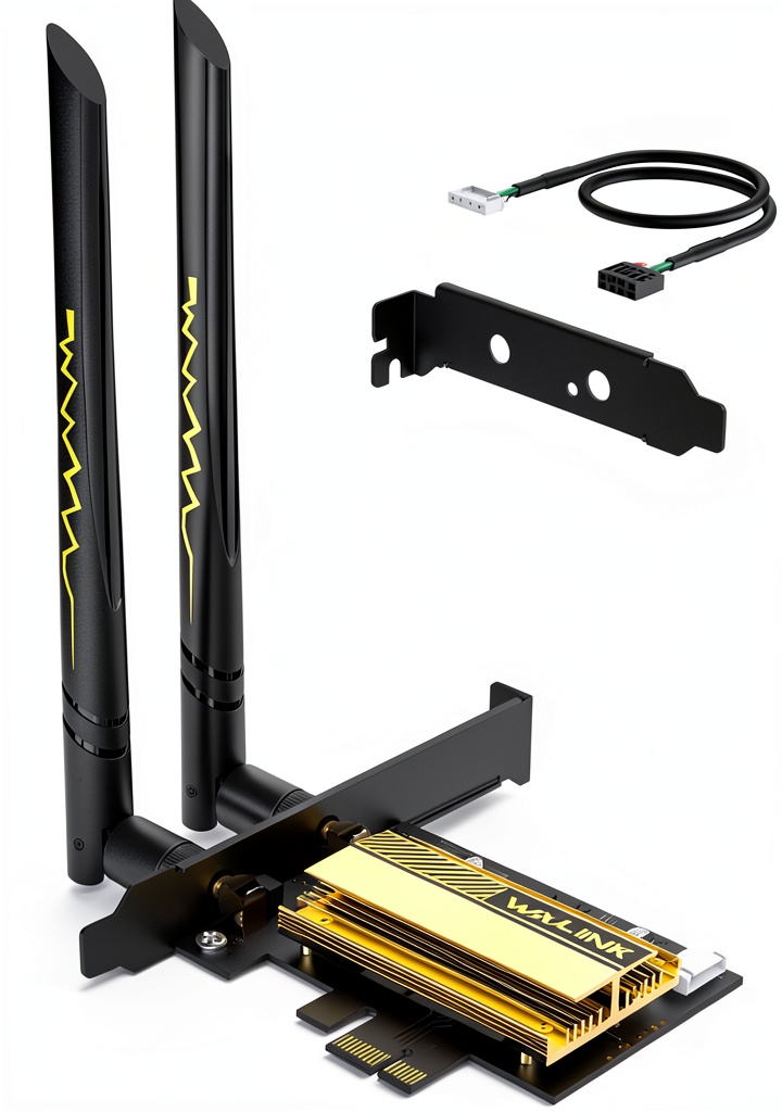 Installing WAVLINK WiFi 6E AX210 PCIe Card on a wooden desk