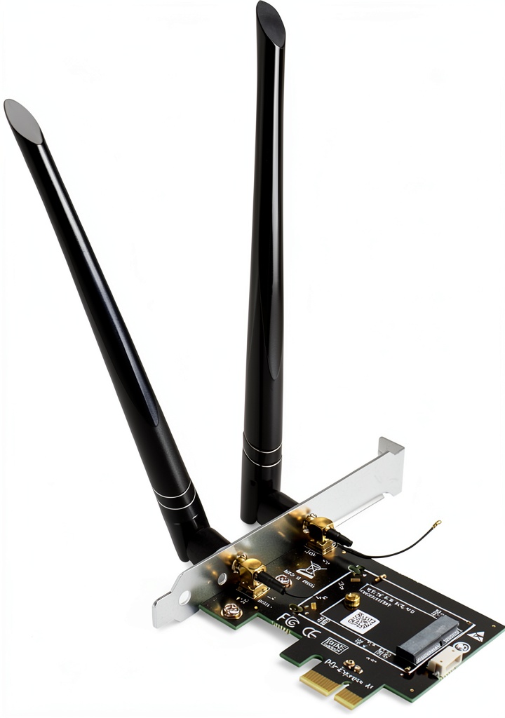 Installing glotrends M.2 to PCIe WiFi Bluetooth Adapter on a wooden desk