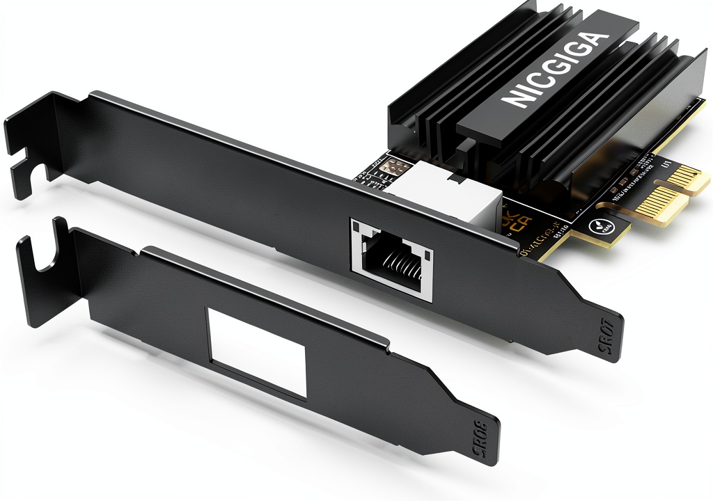 Installing NICGIGA 10Gb Ethernet network card on a wooden desk