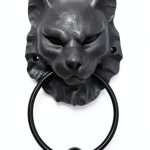 Ebros Faux Stone Door Knocker Mystical Cheshire Cat Gargoyle 7.25"-0