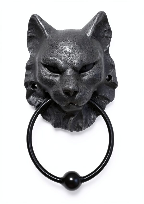 Ebros Faux Stone Door Knocker Mystical Cheshire Cat Gargoyle 7.25"-0
