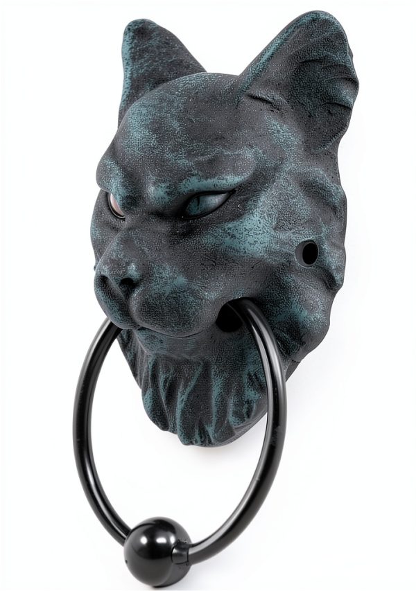 Ebros Faux Stone Door Knocker Mystical Cheshire Cat Gargoyle 7.25"-2