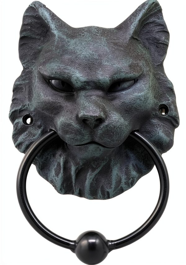 Ebros Faux Stone Door Knocker Mystical Cheshire Cat Gargoyle 7.25"-1