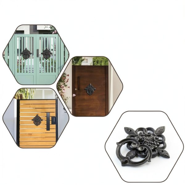 Black Antique Front Door Knocker with Cast Iron Petal Leaf Design-6