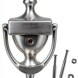 QCAA Solid Brass Door Knocker, 7", with 160 Degree Glass Len Door Viewer (UL Listed), Satin Nickel, 1 Pack-0