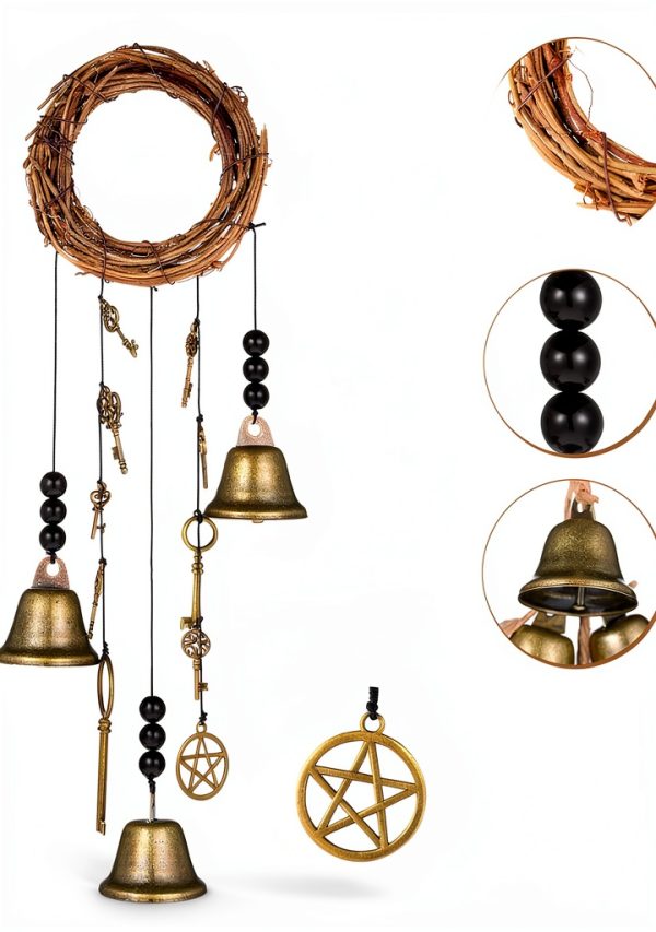 Maitys Witch Bells 2 Pieces Door Knob Hanger Witchcraft Decor Wind Chimes Positive Energy Decor Magic Home Protection Bells Handmade Clear Negative Energy Witch Door Knocker for Boho-2