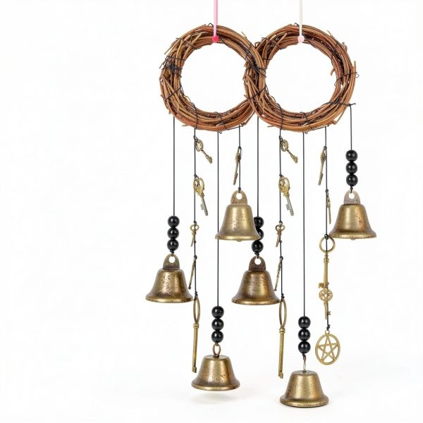 Maitys Witch Bells 2 Pieces Door Knob Hanger Witchcraft Decor Wind Chimes Positive Energy Decor Magic Home Protection Bells Handmade Clear Negative Energy Witch Door Knocker for Boho-4