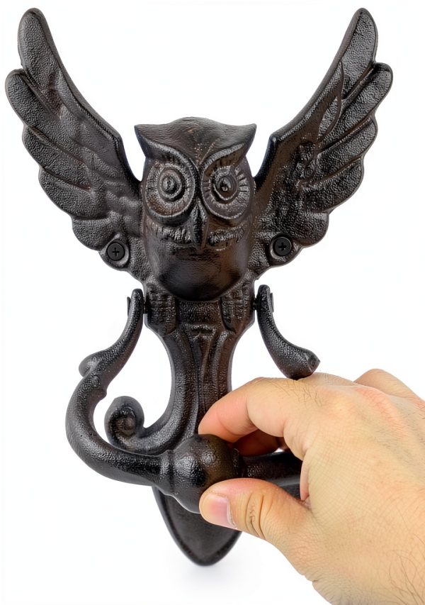 Owl Door Knocker by Earl Diamond Heavy Duty Cast Iron Rustic Black-3