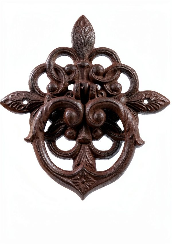 Black Antique Front Door Knocker with Cast Iron Petal Leaf Design-1