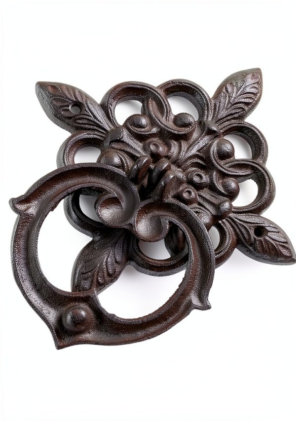 Black Antique Front Door Knocker with Cast Iron Petal Leaf Design-4