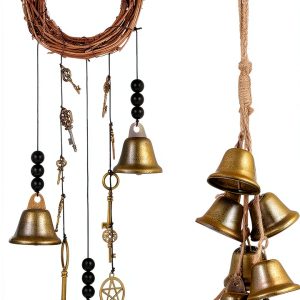 Maitys Witch Bells 2 Pieces Door Knob Hanger Witchcraft Decor Wind Chimes Positive Energy Decor Magic Home Protection Bells Handmade Clear Negative Energy Witch Door Knocker for Boho-0