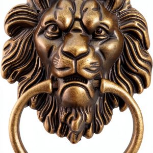 QWORK Antique Lion Head Bronze Door Knocker - Classic Vintage Design-0