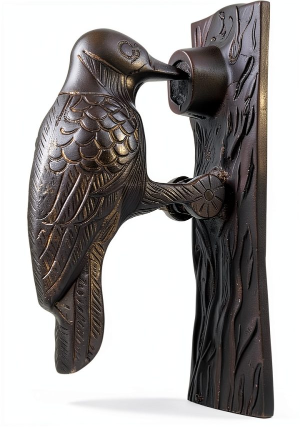 Renovators Supply Manufacturing Door Knockers for Front Door 6.5 in. Antique Brass Woodpecker Shaped Door Knocker with Mounting Hardware-0