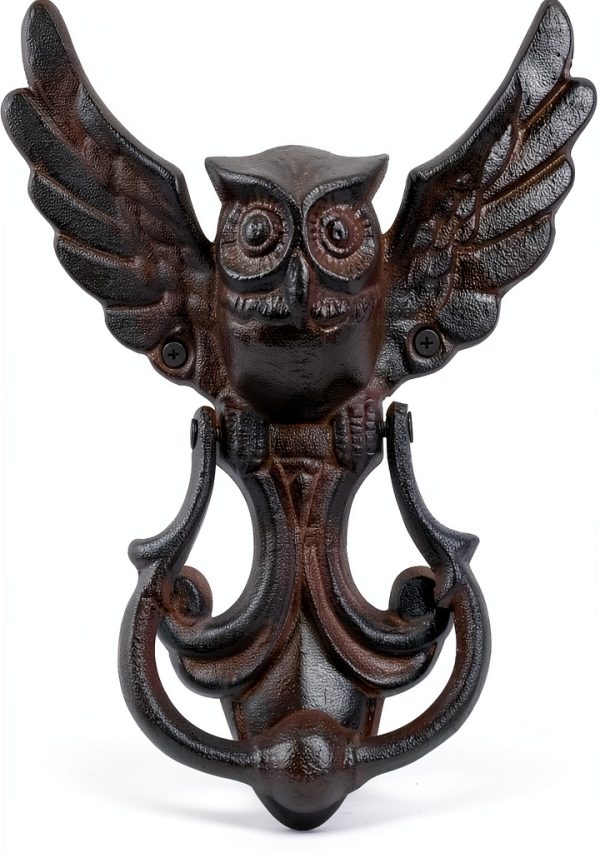 Owl Door Knocker by Earl Diamond Heavy Duty Cast Iron Rustic Black-0