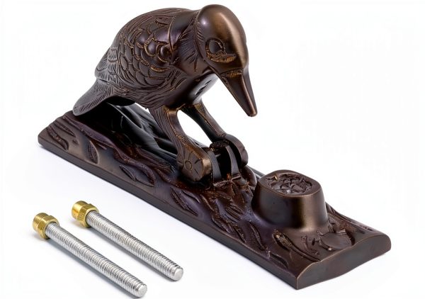 Renovators Supply Manufacturing Door Knockers for Front Door 6.5 in. Antique Brass Woodpecker Shaped Door Knocker with Mounting Hardware-4