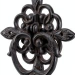 Black Antique Front Door Knocker with Cast Iron Petal Leaf Design-0