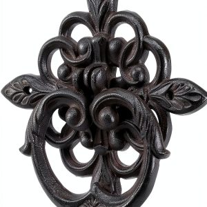 Black Antique Front Door Knocker with Cast Iron Petal Leaf Design-0