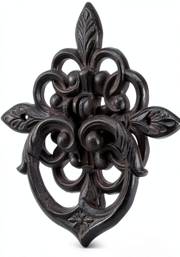 Black Antique Front Door Knocker with Cast Iron Petal Leaf Design-0