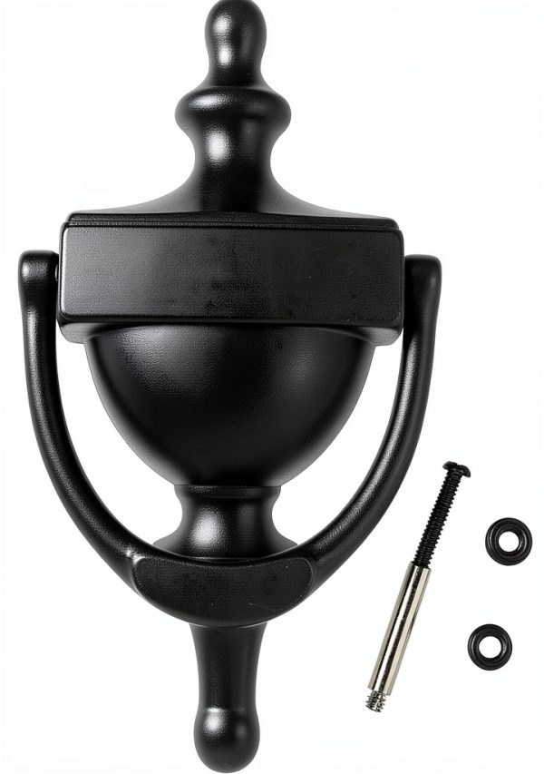 QCAA Solid Brass Door Knocker 7" Matte Black, Wall Mount, Antique-0