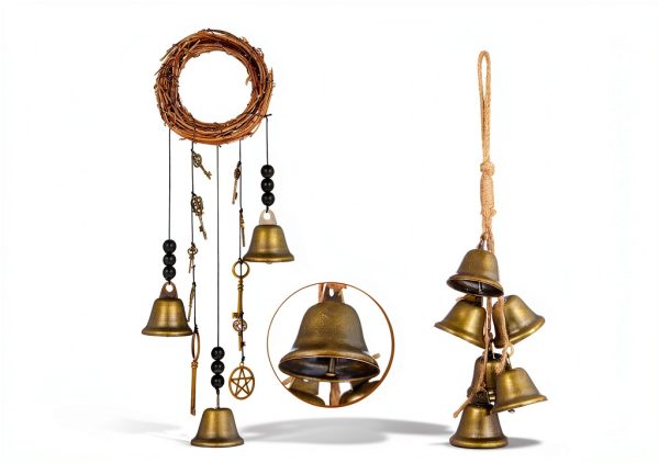 Maitys Witch Bells 2 Pieces Door Knob Hanger Witchcraft Decor Wind Chimes Positive Energy Decor Magic Home Protection Bells Handmade Clear Negative Energy Witch Door Knocker for Boho-1
