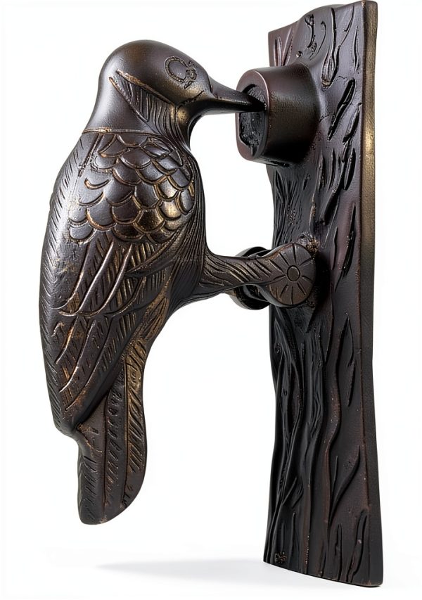 Renovators Supply Manufacturing Door Knockers for Front Door 6.5 in. Antique Brass Woodpecker Shaped Door Knocker with Mounting Hardware-8