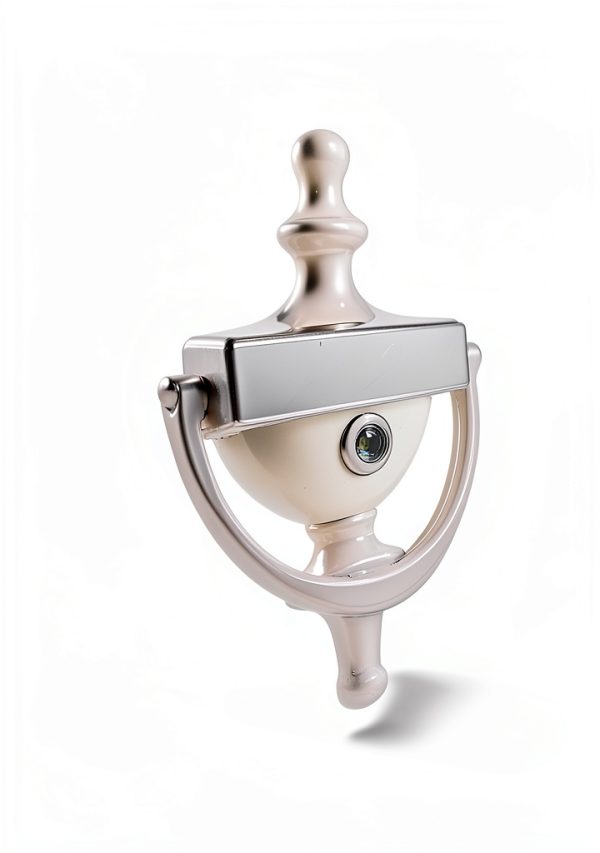 QCAA Solid Brass Door Knocker, 7", with 160 Degree Glass Len Door Viewer (UL Listed), Satin Nickel, 1 Pack-6