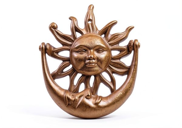 Sun and Moon Front Door Knocker Cast Iron Rustic, Brown-1