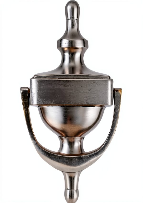 Solid Brass Door Knocker SKANDH Victorian Satin Nickel 8 Inch-0