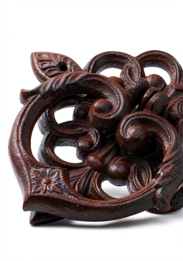 Black Antique Front Door Knocker with Cast Iron Petal Leaf Design-2