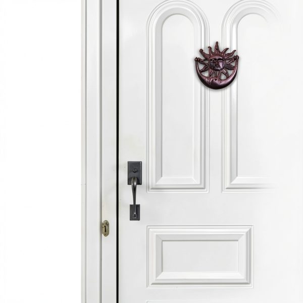 Sun and Moon Front Door Knocker Cast Iron Rustic, Brown-2
